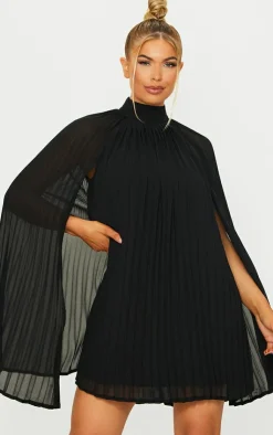 Pleated Cape High Neck Shift Dress-PrettyLittleThing Discount