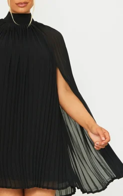 Pleated Cape High Neck Shift Dress-PrettyLittleThing Discount