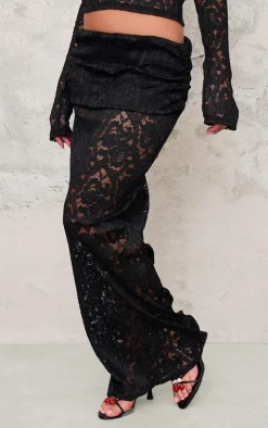 Outlet PrettyLittleThing Pleated Lace Foldover Maxi Skirt Black