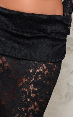 Outlet PrettyLittleThing Pleated Lace Foldover Maxi Skirt Black