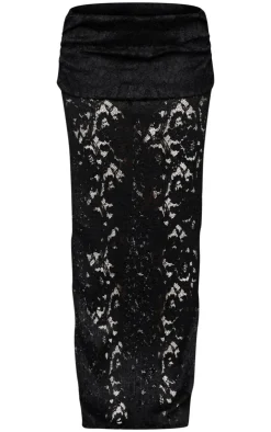 Outlet PrettyLittleThing Pleated Lace Foldover Maxi Skirt Black