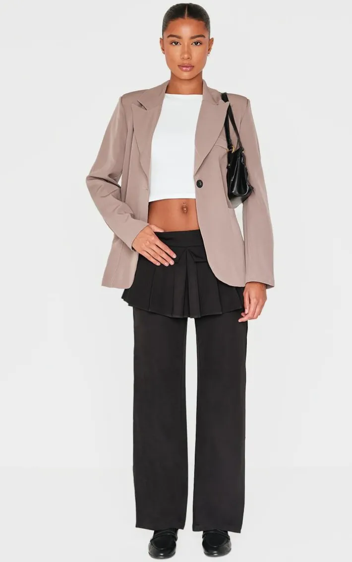 Black Pleated Skirt Overlay Detail Tailored Pants