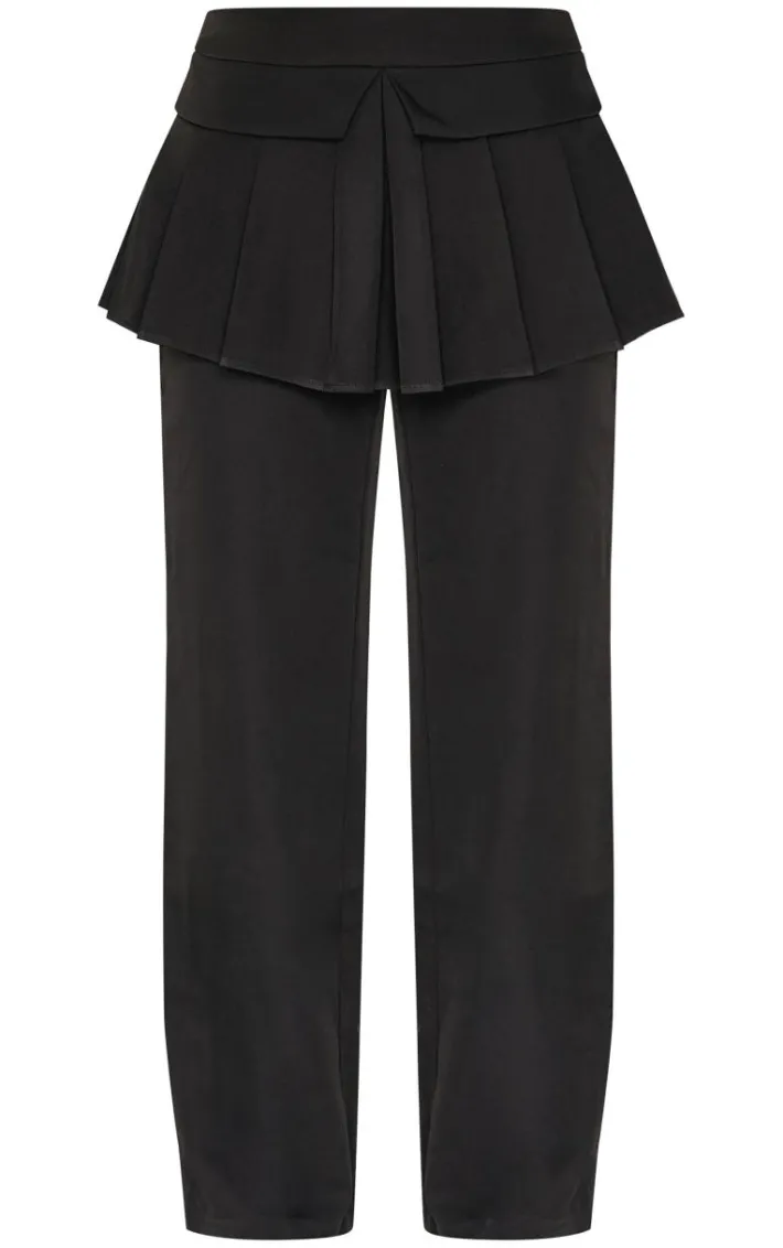 Black Pleated Skirt Overlay Detail Tailored Pants