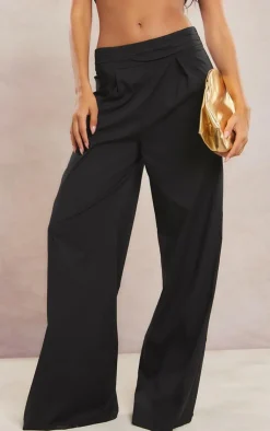 Online PrettyLittleThing Pleated Waistband Extreme Wide Leg Pants Black