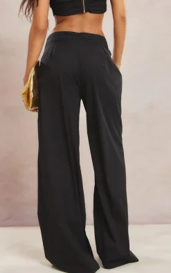 Online PrettyLittleThing Pleated Waistband Extreme Wide Leg Pants Black