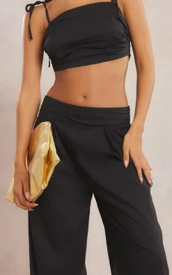 Online PrettyLittleThing Pleated Waistband Extreme Wide Leg Pants Black