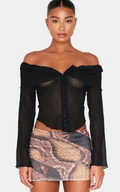 PrettyLittleThing Blouses*Plisse Chiffon Bardot Blouse
