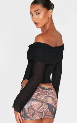 PrettyLittleThing Blouses*Plisse Chiffon Bardot Blouse