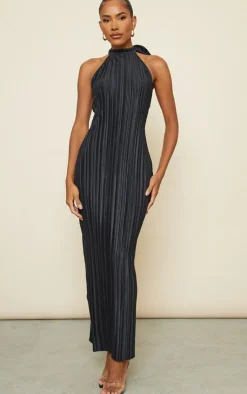 Plisse High Neck Low Back Maxi Dress-PrettyLittleThing Online