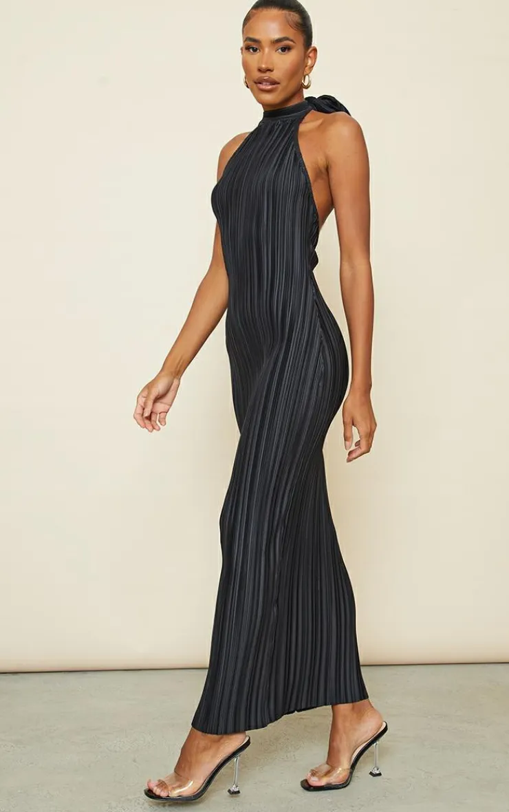 Plisse High Neck Low Back Maxi Dress-PrettyLittleThing Online