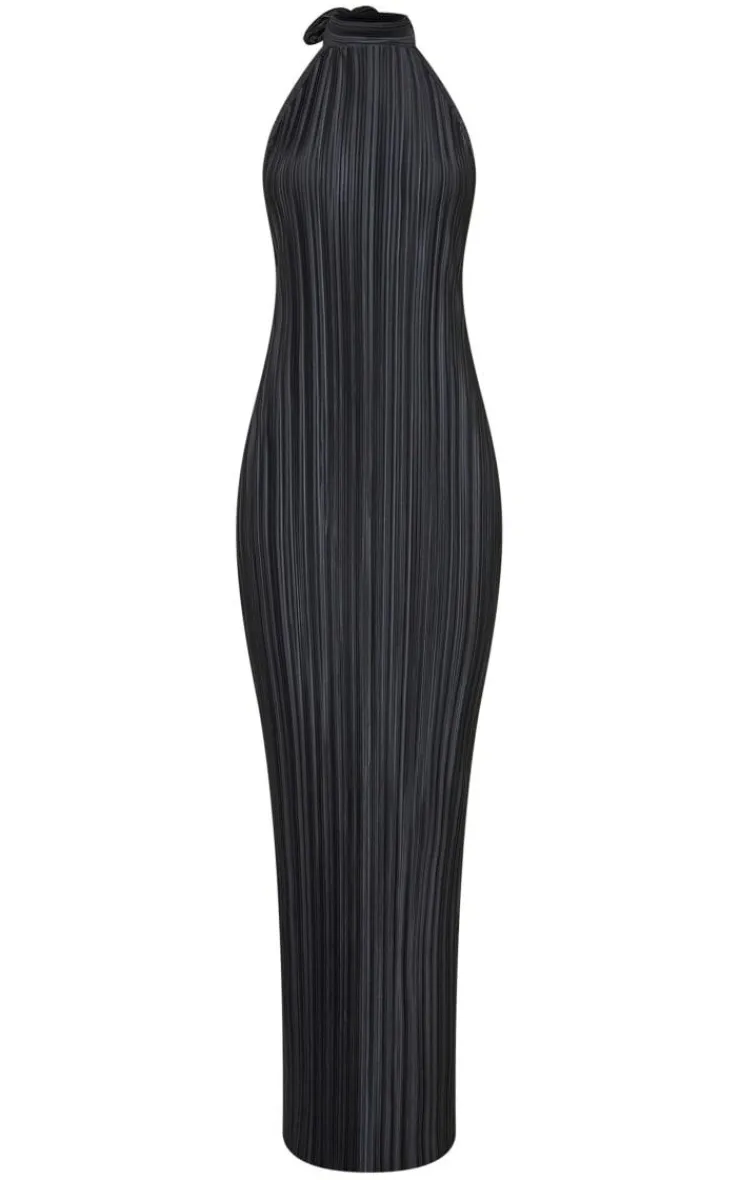 Plisse High Neck Low Back Maxi Dress-PrettyLittleThing Online