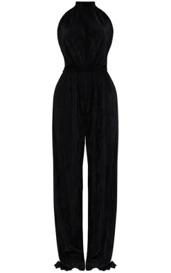 Plisse High Neck Scoop Back Wide Leg Jumpsuit-PrettyLittleThing Sale