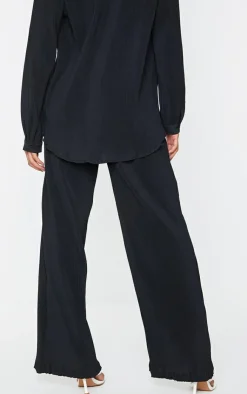 Clearance PrettyLittleThing Plisse High Waisted Wide Leg Pants Black