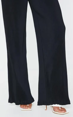 Clearance PrettyLittleThing Plisse High Waisted Wide Leg Pants Black