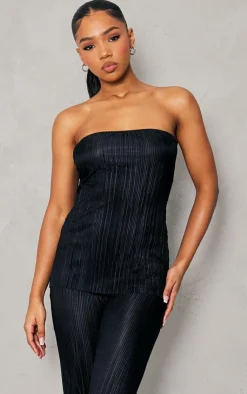 New PrettyLittleThing Plisse Longline Bandeau Top Black