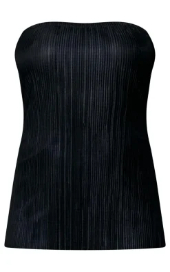 New PrettyLittleThing Plisse Longline Bandeau Top Black
