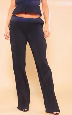 PrettyLittleThing Plisse Woven Wide Leg Pants Black