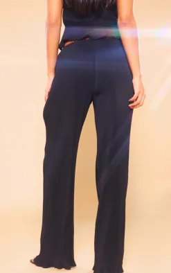 PrettyLittleThing Plisse Woven Wide Leg Pants Black