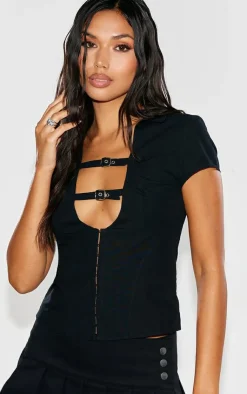 Plunge Buckle Detail Corset Shirt-PrettyLittleThing Hot
