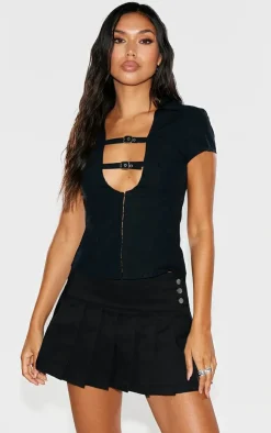 Plunge Buckle Detail Corset Shirt-PrettyLittleThing Hot