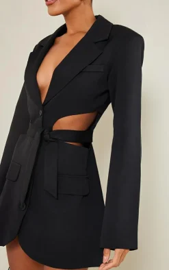 Plunge Side Cut Out Tie Detail Blazer Dress-PrettyLittleThing Clearance