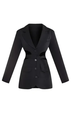 Plunge Side Cut Out Tie Detail Blazer Dress-PrettyLittleThing Clearance