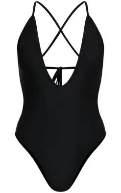 Black Plunge Tie Back Swimsuit