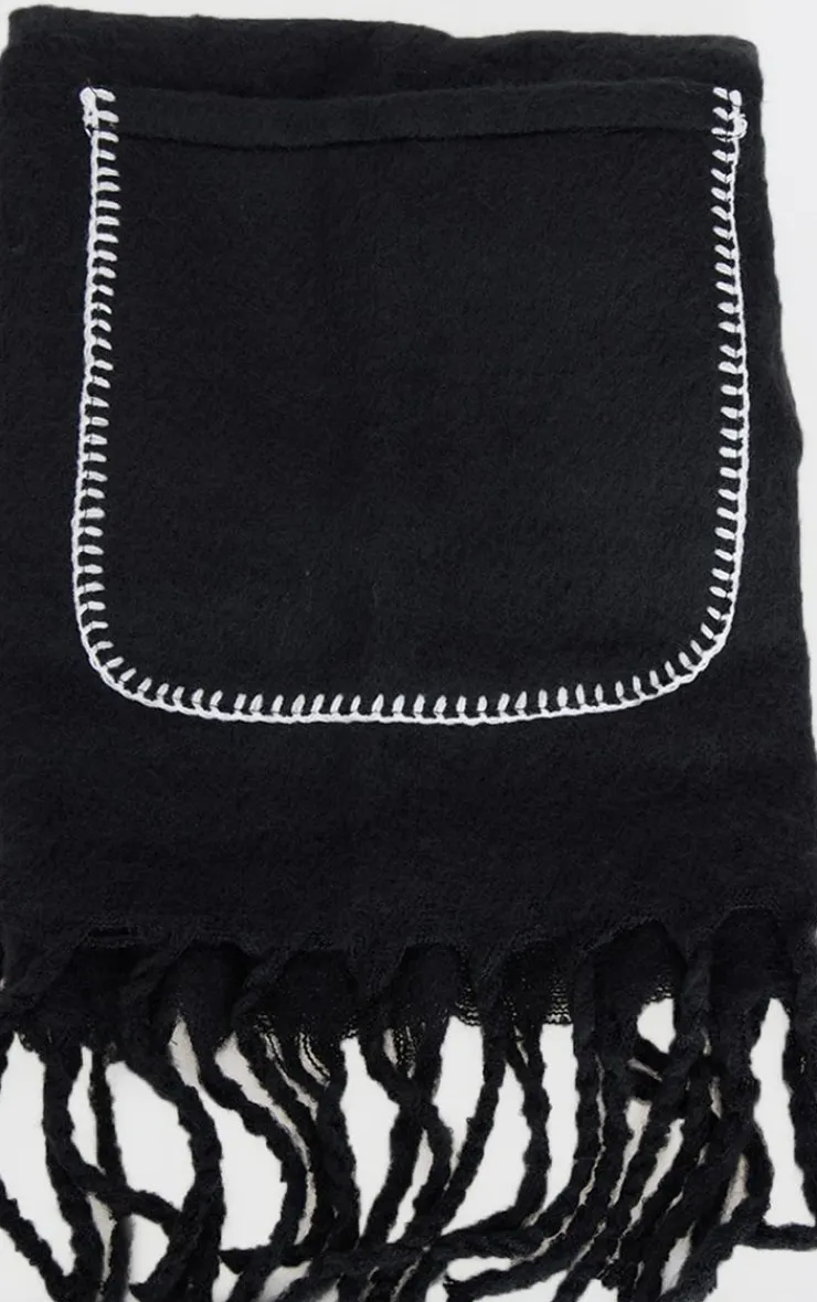 PrettyLittleThing Scarves & Gloves*Pocket Stitch Detail Tassel Scarf