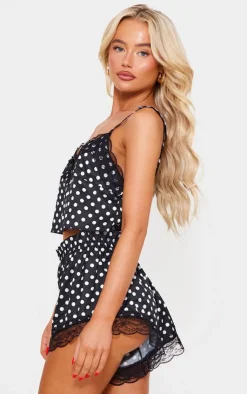 PrettyLittleThing Christmas Shop*Polka Dot Cropped Lace Trim Satin Cami And Short Pj Set