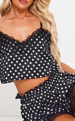 PrettyLittleThing Christmas Shop*Polka Dot Cropped Lace Trim Satin Cami And Short Pj Set