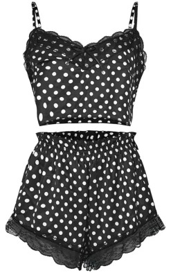 PrettyLittleThing Christmas Shop*Polka Dot Cropped Lace Trim Satin Cami And Short Pj Set