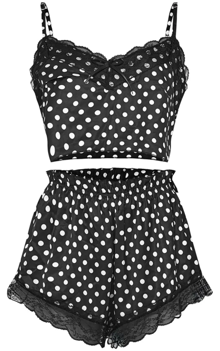 PrettyLittleThing Christmas Shop*Polka Dot Cropped Lace Trim Satin Cami And Short Pj Set