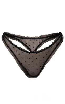 Black Polka Dot Mesh Frill Thong