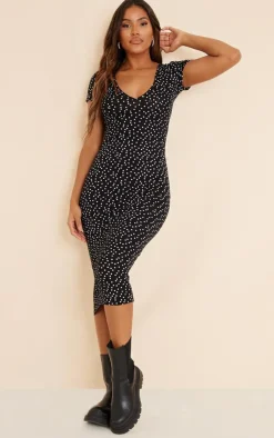 Polka Dot Ruched Bust Midi Dress-PrettyLittleThing Best
