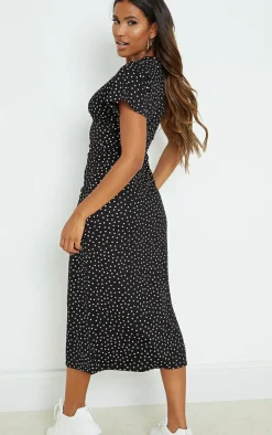 Polka Dot Ruched Bust Midi Dress-PrettyLittleThing Best