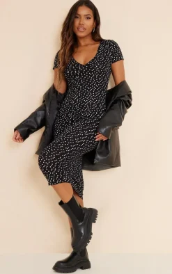 Polka Dot Ruched Bust Midi Dress-PrettyLittleThing Best
