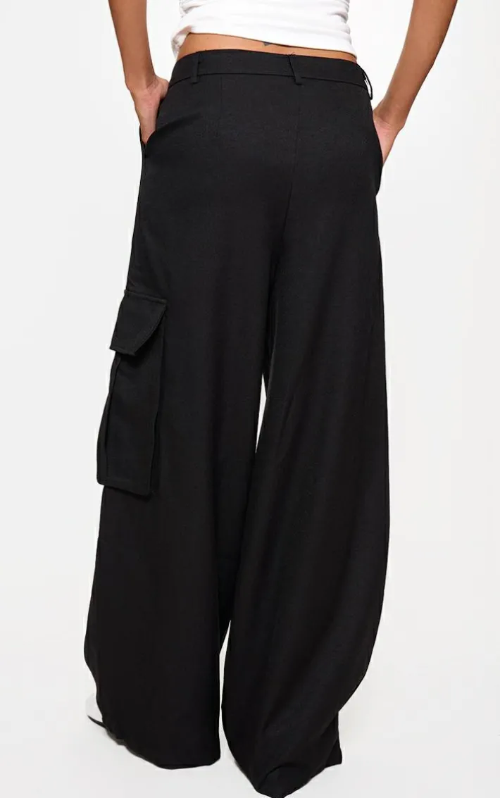 Black Premium Cargo Pocket Detail Tailored Pants