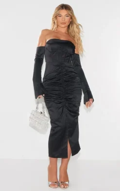 Premium Constructed Satin Draped Front Midi Dress-PrettyLittleThing Hot