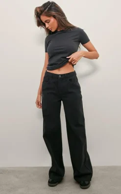 PrettyLittleThing T-Shirts*Black Premium Cotton Cap Sleeve T Shirt