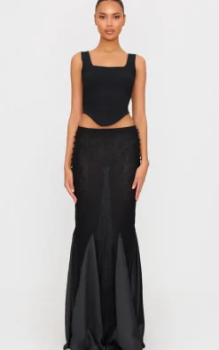 Premium Lace Satin Hem Detail Fishtail Maxi Skirt-PrettyLittleThing Outlet