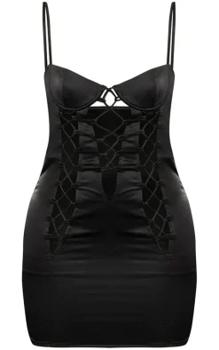 Premium Satin Lace Up Underwire Bodycon Dress-PrettyLittleThing