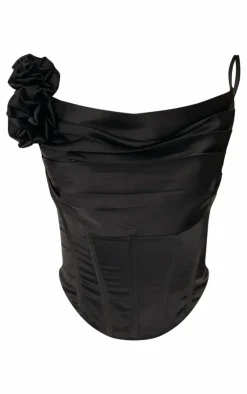 PrettyLittleThing Corsets*Premium Satin Rose Applique Drape Asymmetric Corset