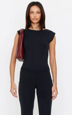 Discount PrettyLittleThing Premium Soft Touch Boatneck Longline Top Black