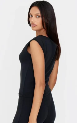 Discount PrettyLittleThing Premium Soft Touch Boatneck Longline Top Black
