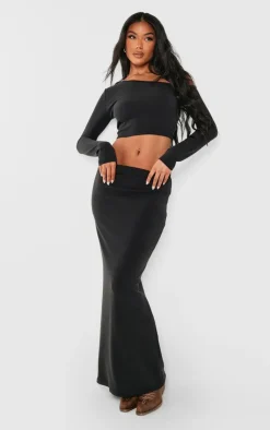 PrettyLittleThing Premium Soft Touch Low Rise Maxi Skirt Black