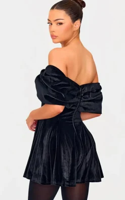 Premium Velvet Extreme Bow Detail Romper-PrettyLittleThing