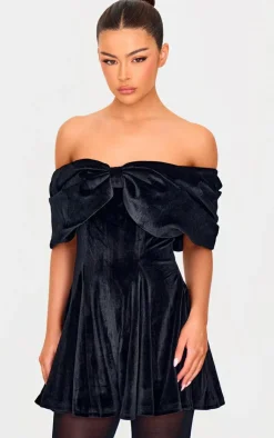 Premium Velvet Extreme Bow Detail Romper-PrettyLittleThing