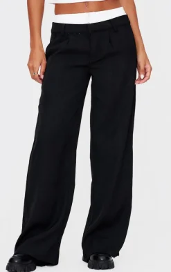 Black Premium Woven Double Waistband Tailored Pants