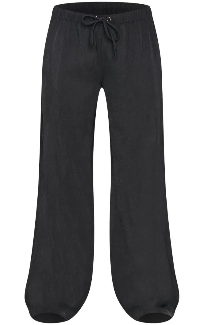 Black Premium Woven Drawstring Waistband Low Rise Pants