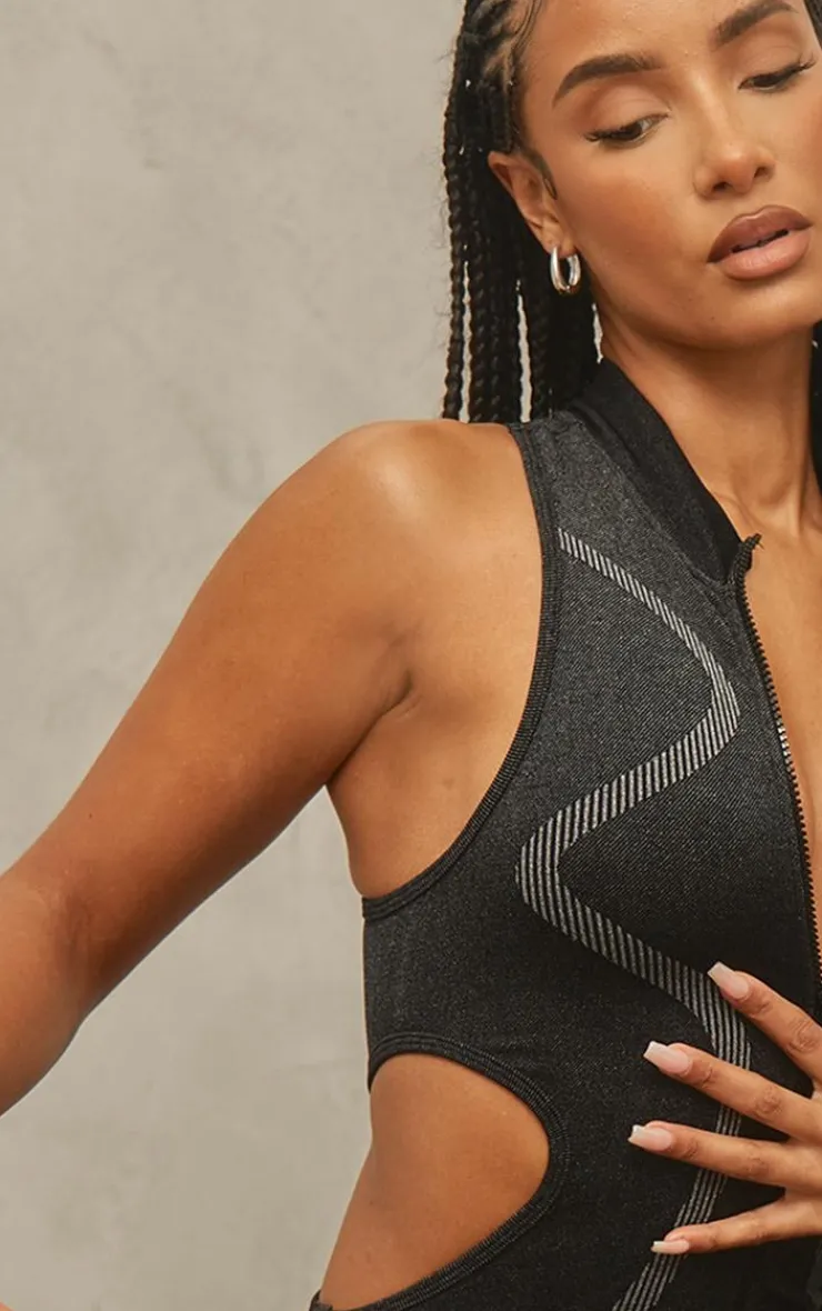 PrettyLittleThing Seamless Gym Wear*Seamless Contrast Seam Cut Out Sleeveless Unitard